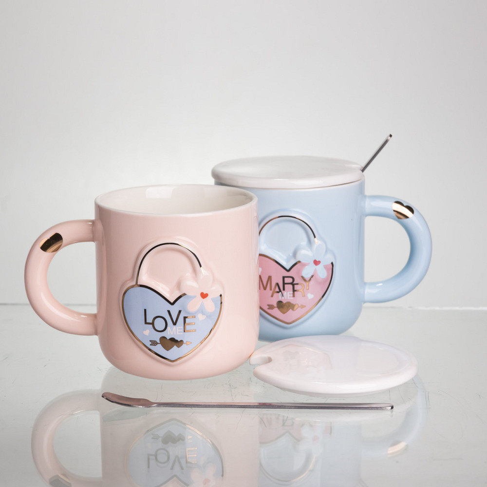 Yiwu Набір парних порцелянових чашок із серцем 2 (шт) по 400 (мл) чашки на подарунок із кришкою Коломия - фото 3
