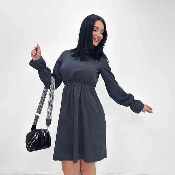 Вельветова сукня із завищеною талією "Wesley" оптом | Батал | Розпродаж моделі Графіт, 50-52 Київ