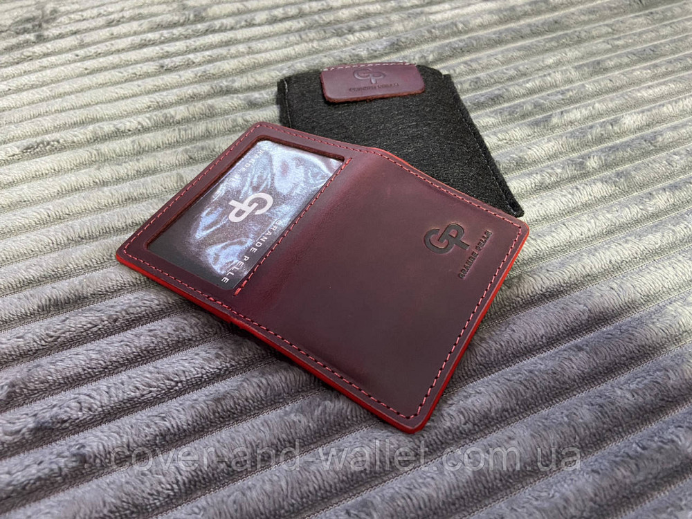 Бордова обкладинка на права та ID-паспорт ручної роботи з натуральної шкіри Grande Pelle Київ - фото 6