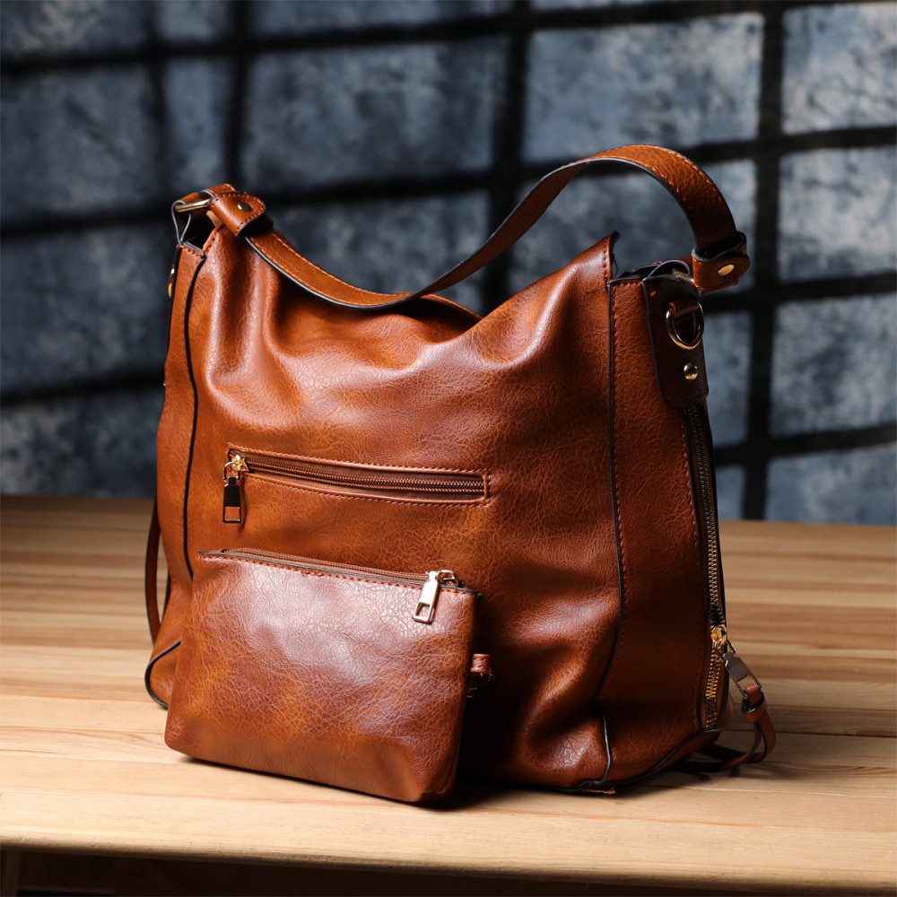 Жіноча сумка великого розміру з екошкіри Vintage sale_15140 Коричневий Київ - фото 7