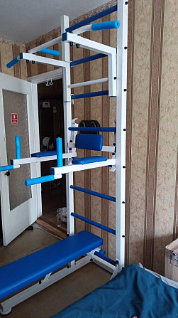 Домашний спортивный уголок шведская стенка с турником брусьями скамья для жима для детей и взрослых Каменское - изображение 7