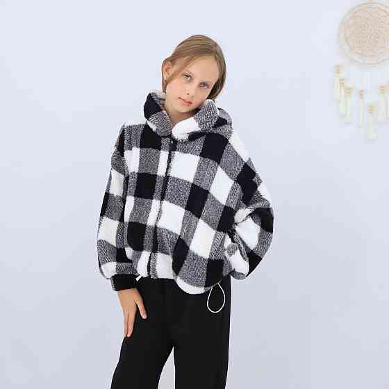 Дитяча тепла куртка тедді на змійці в чорно білу клітинку Кам'янець-Подільський