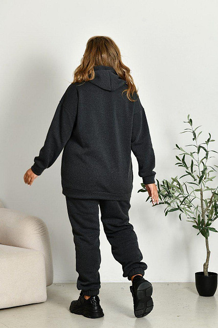Женский прогулочный костюм: худи и штаны батал в спортивном стиле трехнитка на флисе Графит, 52/54 Одесса - изображение 5