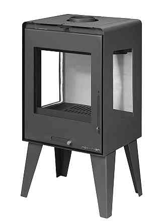 Піч-камін на дровах Hosseven 5091 L 6 кВт панорамна три скла на високих ніжках сталева буржуйка з шамотом верхній димохід Київ