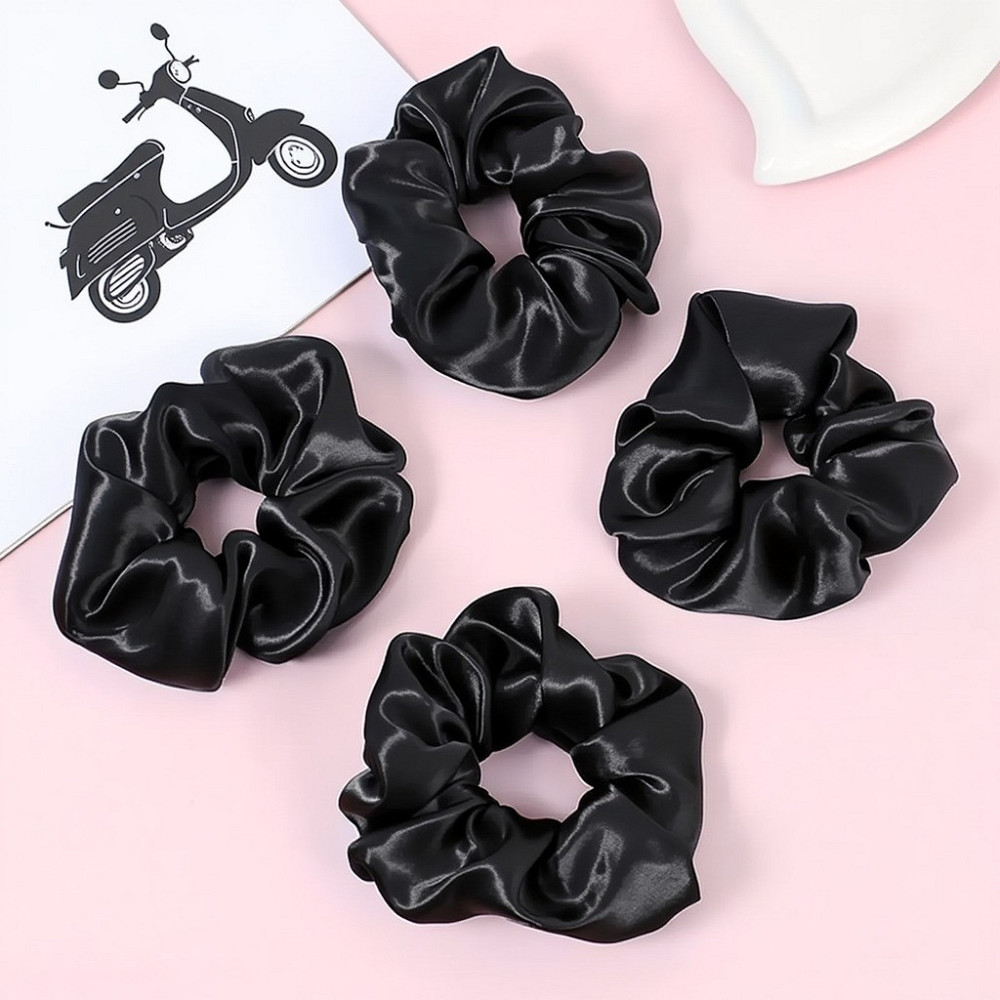 Резинки шёлковые для волос комплект 4 шт,гладкие,однотонные, черные,широкие, люкс качества Каменец-Подольский - изображение 1