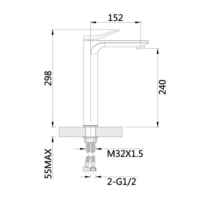 Змішувач для раковини Qtap Presto QTPRE269GRP45582 (k35), одноважільний, високий, Graphite Харків - фото 2