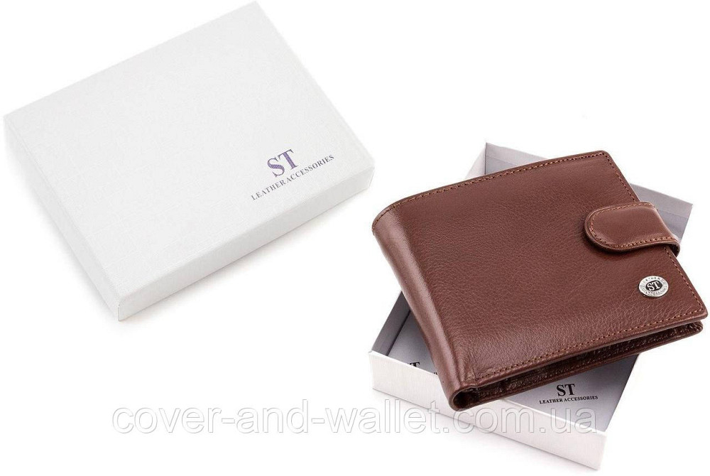 Коричневий класичний чоловічий гаманець з гладкої шкіри ST Leather Київ - фото 9