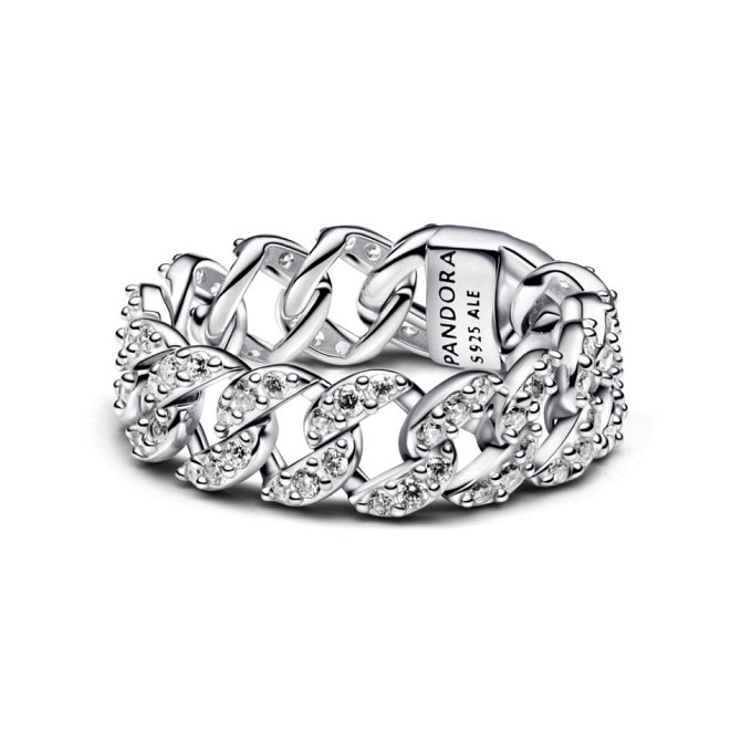 Срібна каблучка Pandora Кубинське плетіння з паве 193557C01 54 Київ - фото 1