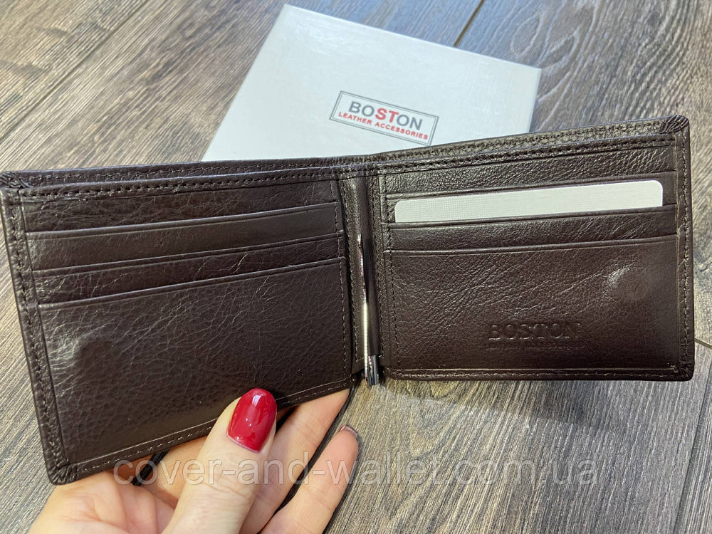 Коричневый маленький мужской кошелек на магнитах с зажимом Boston B 460 Киев - изображение 3