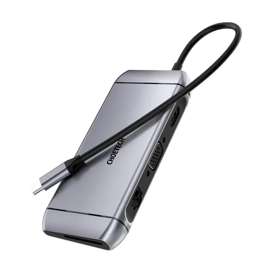 USB-C хаб 9-в-1 Choetech M15 HDMI 4K@30Hz, VGA, 3 USB3.0, RJ45, USB-C PD, SD-card, TF-card (43-00153) Киев