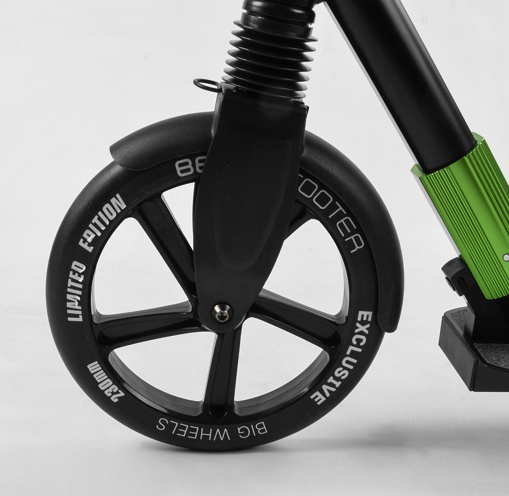 Самокат Best Scooter алюмінієвий передній амортизатор Чорний із зеленим (93427) Чернигов - изображение 6