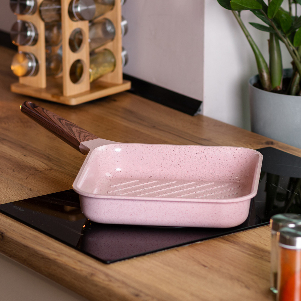 Сковорода-гриль алюмінієва, квадратна, 2,5 л, з антипригарним покриттям, 24 см MGC Pink HP-4-438P Київ - фото 6