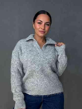 Светр жіночий A-N 19-1 з коміром поло теплий вільний, сірий, one size Київ