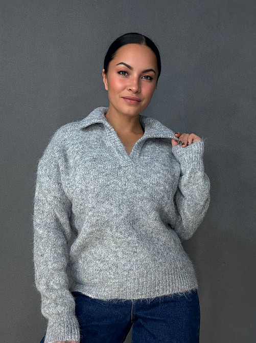 Свитер женский A-N 19-1 с воротником поло теплый свободный, серый, one size Киев - изображение 1