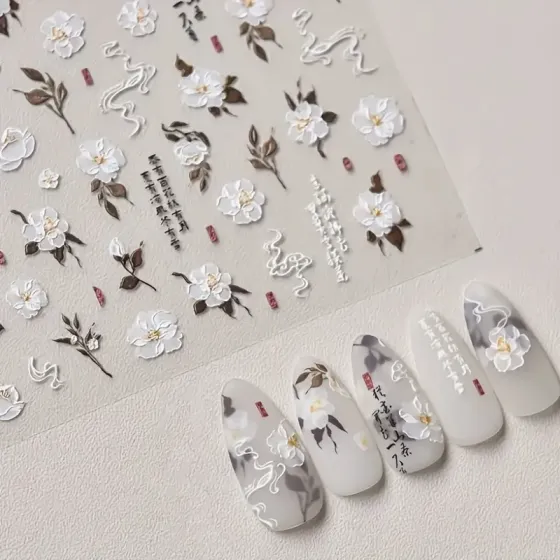 Стикеры для ногтей Камелия – объемные цветочные наклейки 3D Киев