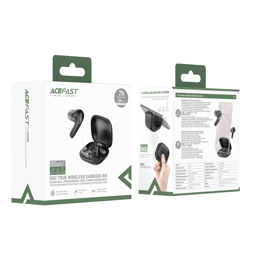 Бездротові навушники ACEFAST W4 true wireless earbuds with phone stand Black Одеса - фото 2