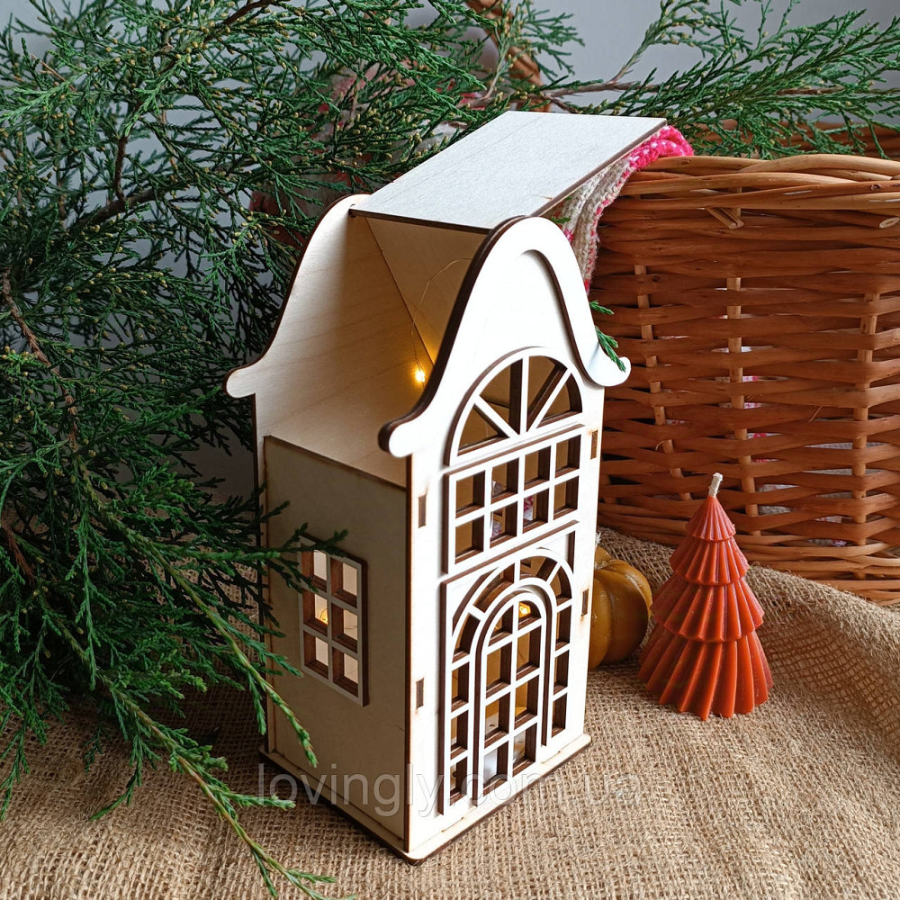 Декоративный домик из дерева 22 см, Скандинавский стиль, LED подсветка Ирпень - изображение 3