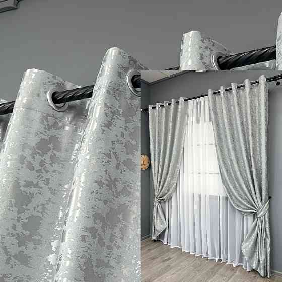 Комплект штор на люверсах VR-Textil Льон мармур Pavliani ХО № 1911ш Світло-сірий 150х250 см 2 шт (37-0322) Київ