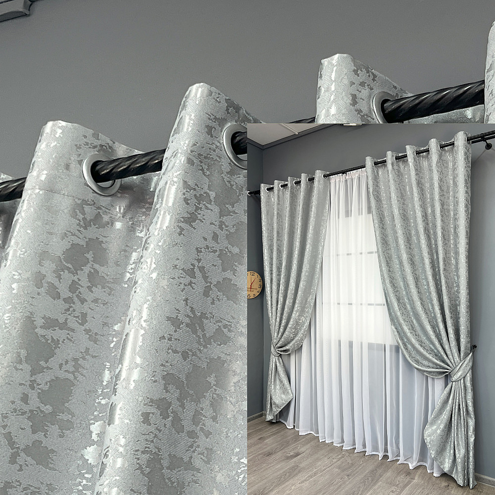Комплект штор на люверсах VR-Textil Льон мармур Pavliani ХО № 1911ш Світло-сірий 150х250 см 2 шт (37-0322) Київ - фото 1