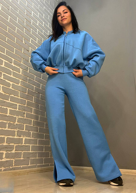 Костюм женский Quzen 472-472 пилот молния брюки палаццо широкие флис голубой, голубой, M Киев - изображение 11