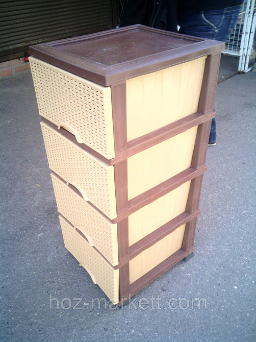 Комод пластиковий тумба на 4 ящики elif ротанг Туреччина беж з коричневим Харків - фото 6