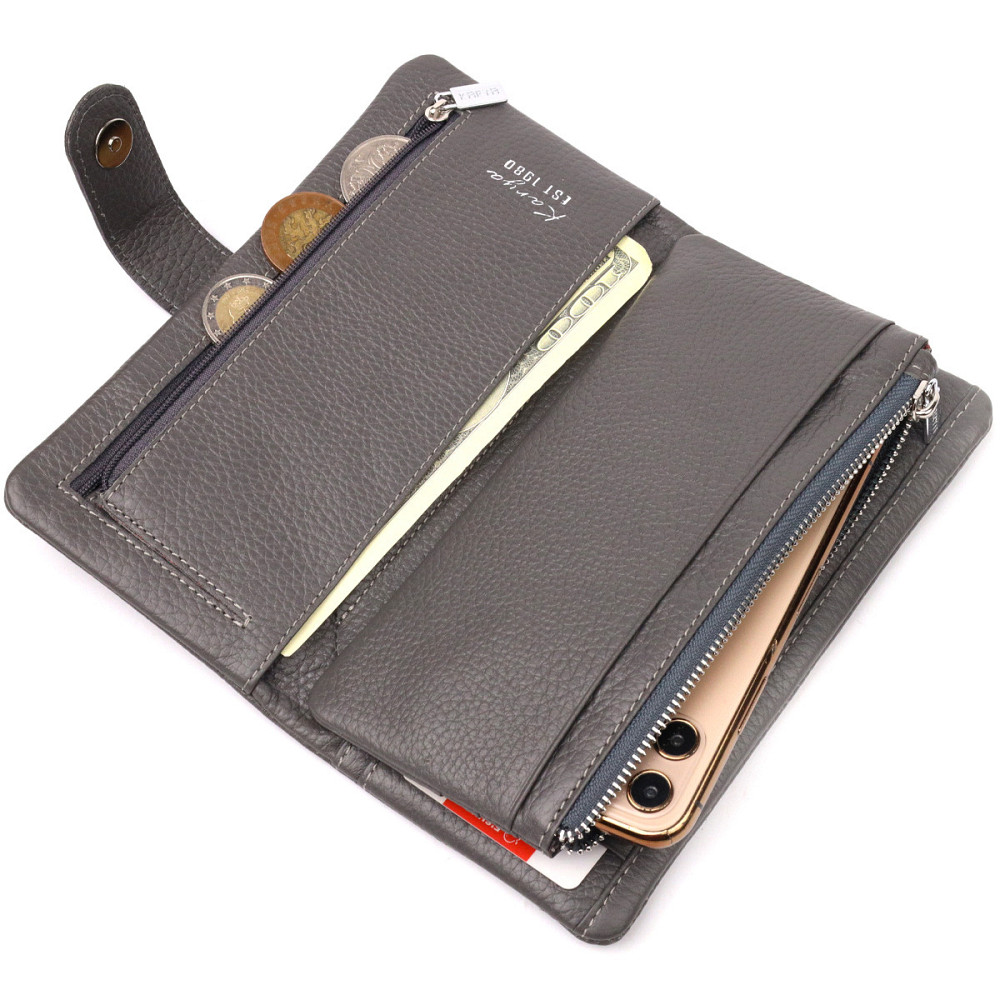 Вертикальне жіноче портмоне з натуральної шкіри KARYA 20999 Сірий Київ - фото 8