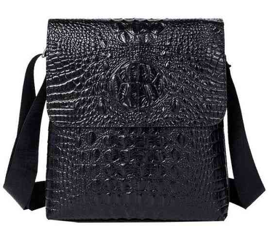 Сумка чоловіча вертикальна з тисненням під рептилію Vintage 14715 Чорна Київ