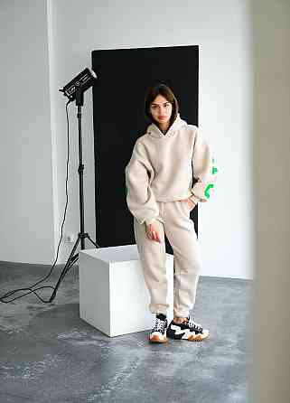 Женский стильный повседневный костюм Chicago с двойным капюшоном Бежевий, 48/50 Одесса