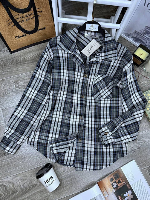 Женская базовая рубашка в модную клетку турецкая фланель Серый, 42/44 Одесса - изображение 1