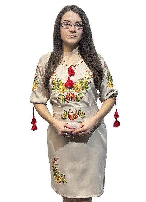 Жіноча вишита сукня з яскравим кольоровим розписом на орнаменті Київ - фото 1