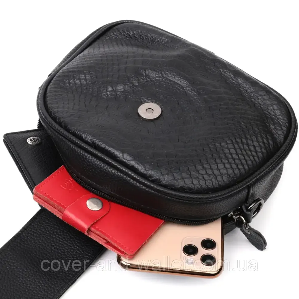 Жіноча шкіряна сумка із тисненням під змію чорного цета Київ - фото 4