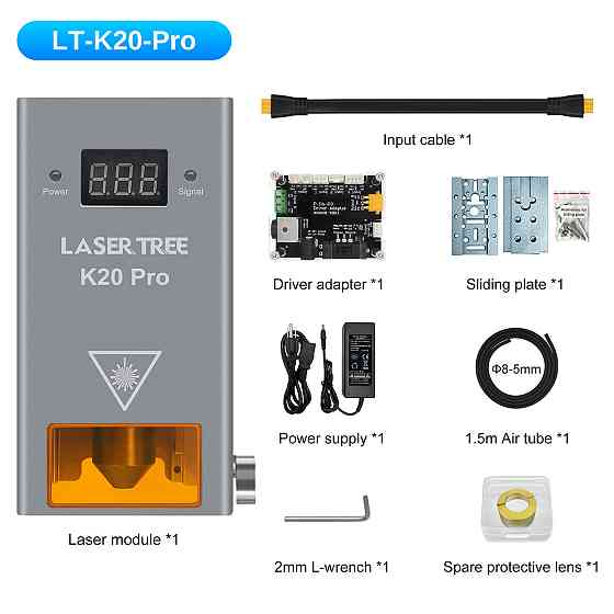 Мощный лазер с подачей воздуха 20 Вт 450 нм Laser Tree K20 Pro для резки и гравировки CNC Киев