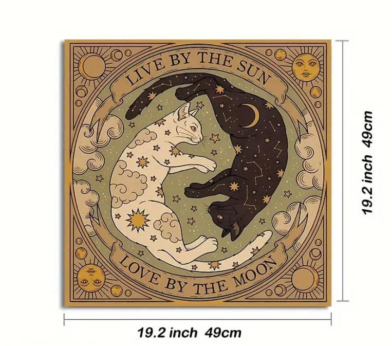 Алтарная скатерть для Таро и рун Скатерть для гадания 49*49 см | Рисунок с котом, солнцем и эхом Киев - изображение 2