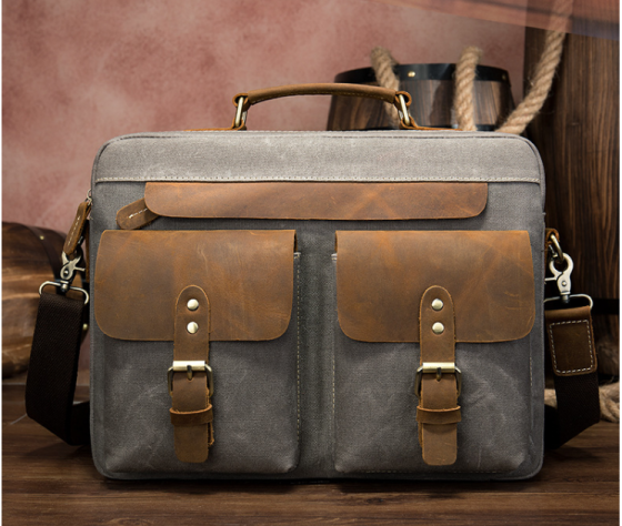 Сумка-портфель мужская текстильная с кожаными вставками Vintage 20001 Cерая Киев