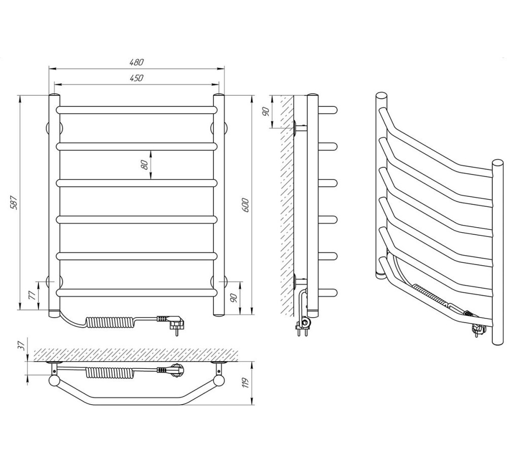 Электрический полотенцесушитель Laris Виктория П6 450Х600 Э левое подключение Киев - изображение 7