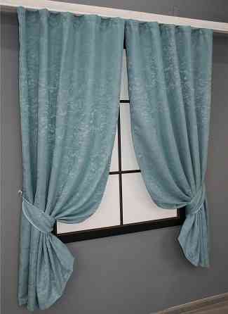 Комплект коротких штор VR-Textil Льон мармур Pavliani № 1371ш 130х170 см 2 шт Темно-блакитний (35-0060) Київ