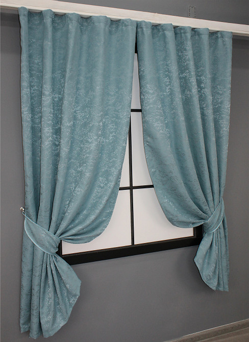 Комплект коротких штор VR-Textil Льон мармур Pavliani № 1371ш 130х170 см 2 шт Темно-блакитний (35-0060) Київ - фото 2
