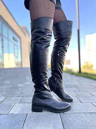 Nivelle Ботфорти демісезонні жіночі, натуральна шкіра, чорні на низькому ходу 3003/2510 / Чобот Коломыя