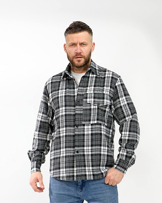 Чоловіча повсякденна картата сорочка турецький котон фланель Чорний, 54/56 Одеса - фото 5