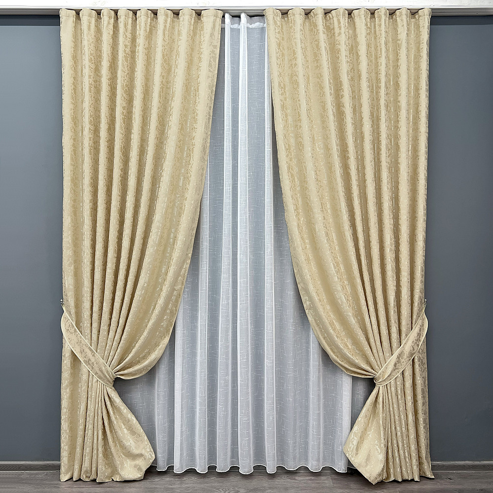 Комплект готових штор VR-Textil Льон мармур Pavliani ХО № 1909ш Кремовий 200х280 см 2 шт (32-323) Київ - фото 2