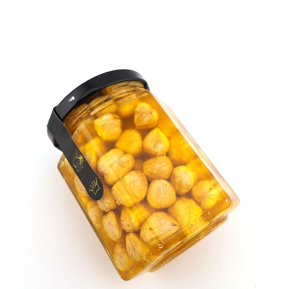 Горіхи з медом у скляній, шестикутній баночці вагою 240 грамів. Фундук. Одеса - фото 3