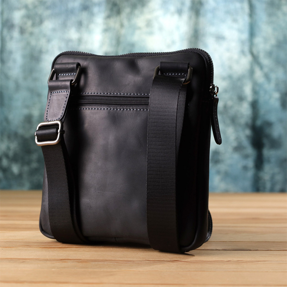 Удобная сумка для мужчин на плечо из натуральной винтажной кожи Shvigel 23147 Черный Киев - изображение 10