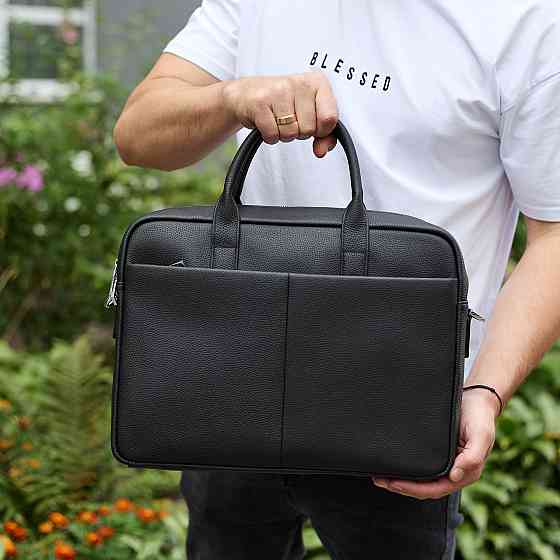 Мужской портфель на плечо 38х28х8.5, офисный кожаный мессенджер, мужская деловая сумка для города, черная Киев