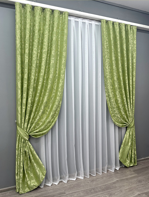 Комплект готових штор VR-Textil Жакард Вензель № 297ш Салатовий 150х270 см 2 шт (30-047) Київ - фото 3