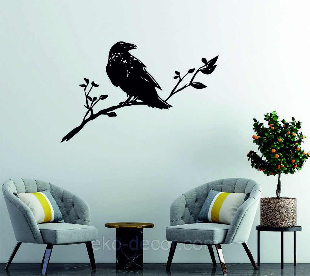 Декоративне настінне Панно «Ворон на гілці», Декор на стіну 90*57 см Київ - фото 2