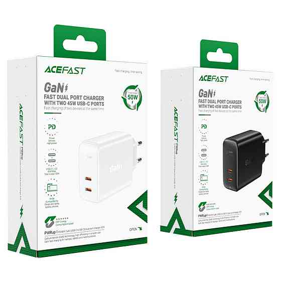 Мережевий зарядний пристрій ACEFAST A29 PD50W GaN (USB-C+USB-C) dual port charger White Киев