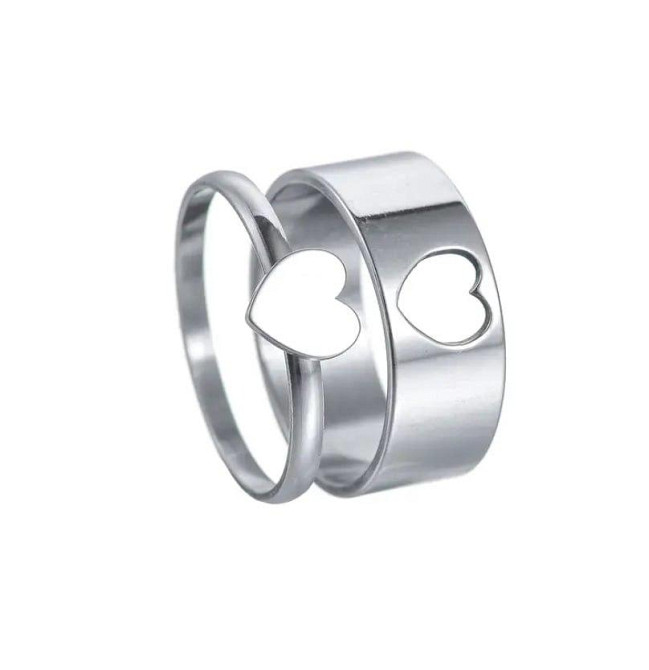 Парные кольца с сердечком – набор в серебристом цвете Киев - изображение 2