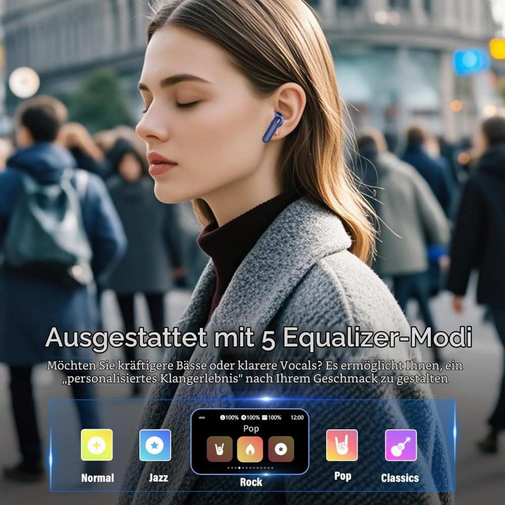 Беспроводные наушники Niderson YU8 TWS, сенсорный экран, Bluetooth 5.4, ENC, 48 ч, 5 EQ, IPX7, Blue Киев - изображение 6
