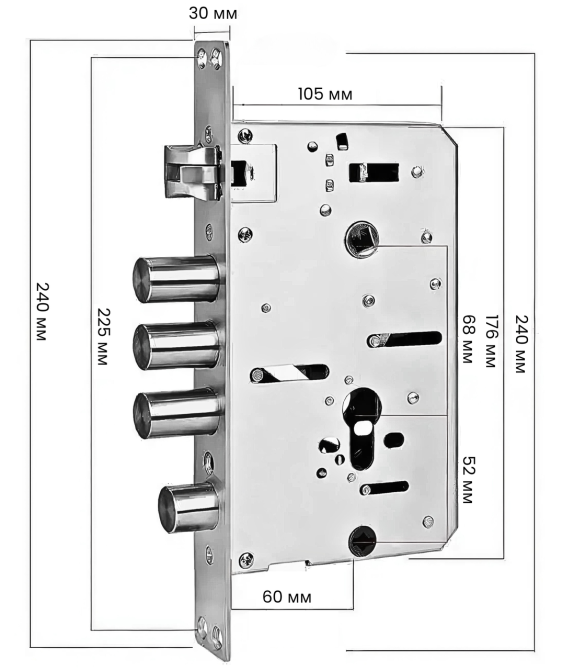Корпус 3-ригельного замка PES 60х68 з круглими ригелями Київ - фото 2