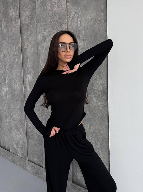 Жіночий стильний базовий костюм із м'якої еластичної тканини. Чорний, 42/44 Одеса - фото 8